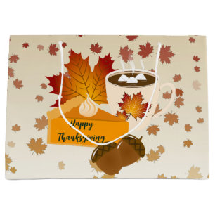 Thanksgiving Dinner Cuisine Pumpkin Pie Hot Choco Large Gift Bag