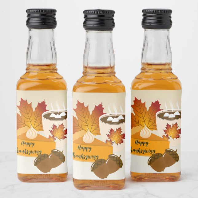 Thanksgiving Dinner Cuisine Pumpkin Pie Hot Choco Liquor Bottle Label (Bottles)