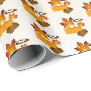 Thanksgiving Dinner Cuisine Pumpkin Pie Hot Choco Wrapping Paper