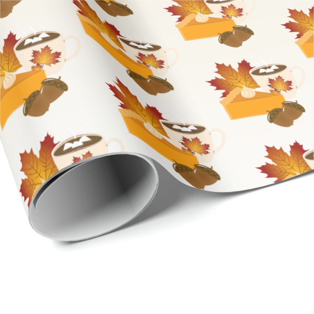 Thanksgiving Dinner Cuisine Pumpkin Pie Hot Choco Wrapping Paper (Roll Corner)