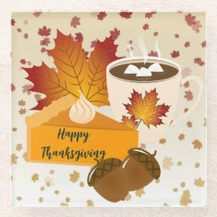 Thanksgiving Dinner Cuisine Pumpkin Pie Hot Cocoa Glass Coaster