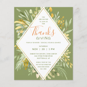 Thanksgiving Dinner Elegant Gold Leaves Greenery  Flyer