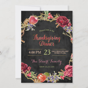 Thanksgiving Dinner Fall Apples Cinnamon Roses Invitation