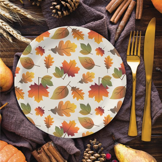 Thanksgiving Dinner Fall / Autumn Colourful Leaves Paper Plate (Thanksgiving Dinner Fall / Autumn Colorful Leaves Paper Plates @ fat_fa_tin)