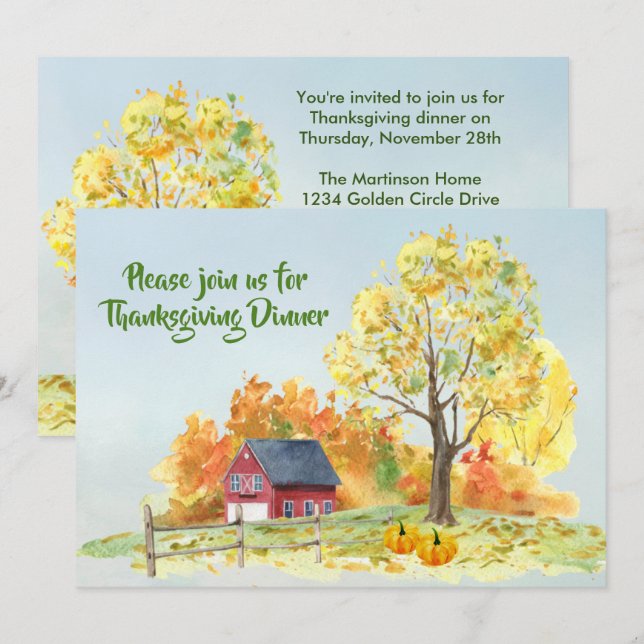 Thanksgiving Dinner Fall Scene Pumpkins  Invitation (Front/Back)