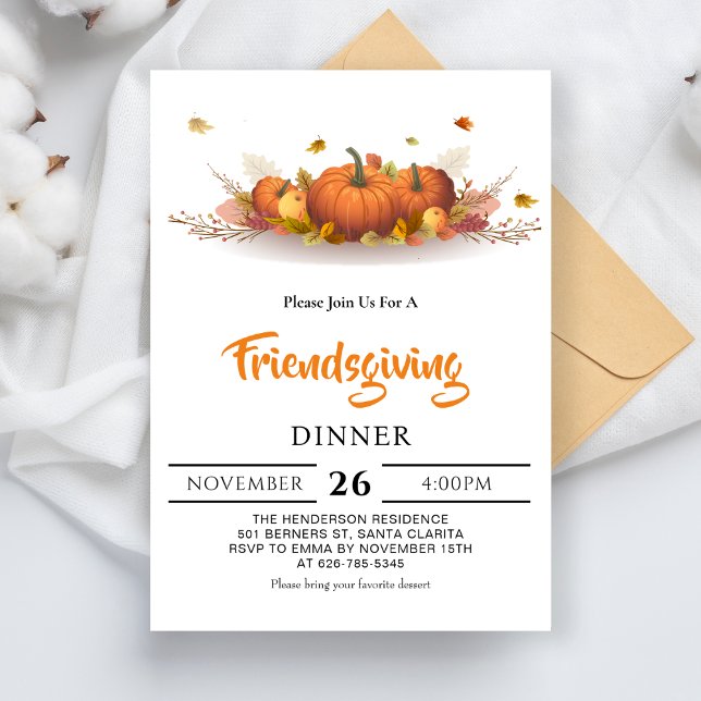 Thanksgiving Dinner Fall Text Friendsgiving Party Invitation (Creator Uploaded)