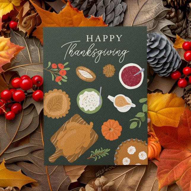 Thanksgiving Dinner Feast Green Greeting Card (Creator Uploaded)