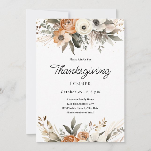 Thanksgiving Dinner Floral Invitation (Front)