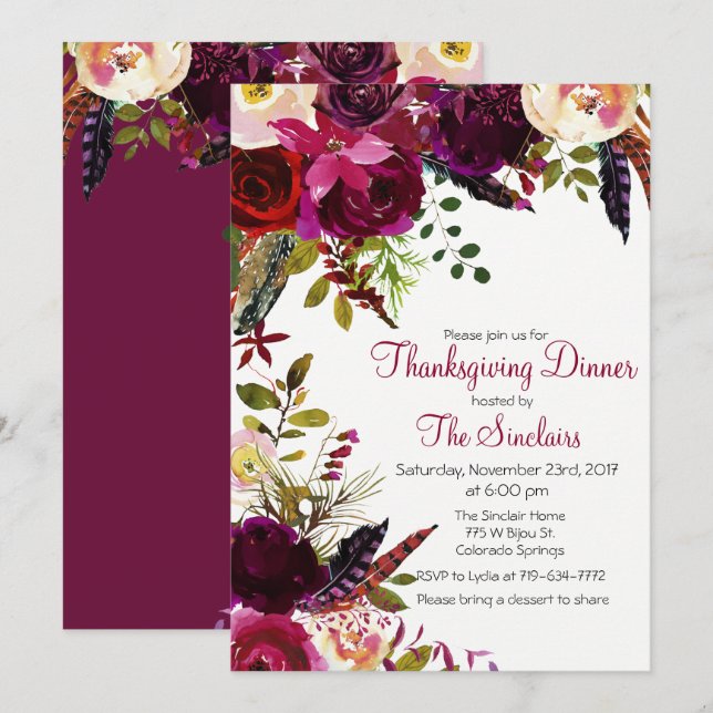 Thanksgiving Dinner Floral Invitation (Front/Back)