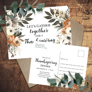 Thanksgiving Dinner Floral Invitation Postcard