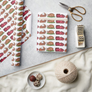 Thanksgiving Dinner Food Turkey Day Cranberry Pie Wrapping Paper