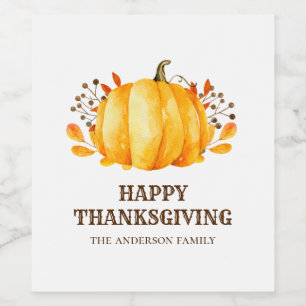 Thanksgiving dinner. Friendsgiving fall pumpkin Wine Label