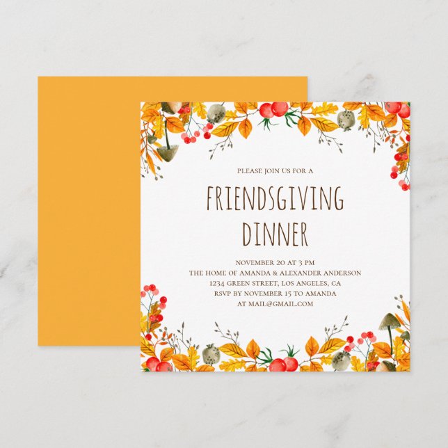 Thanksgiving dinner. Friendsgiving feast. Autumn Invitation (Front/Back)