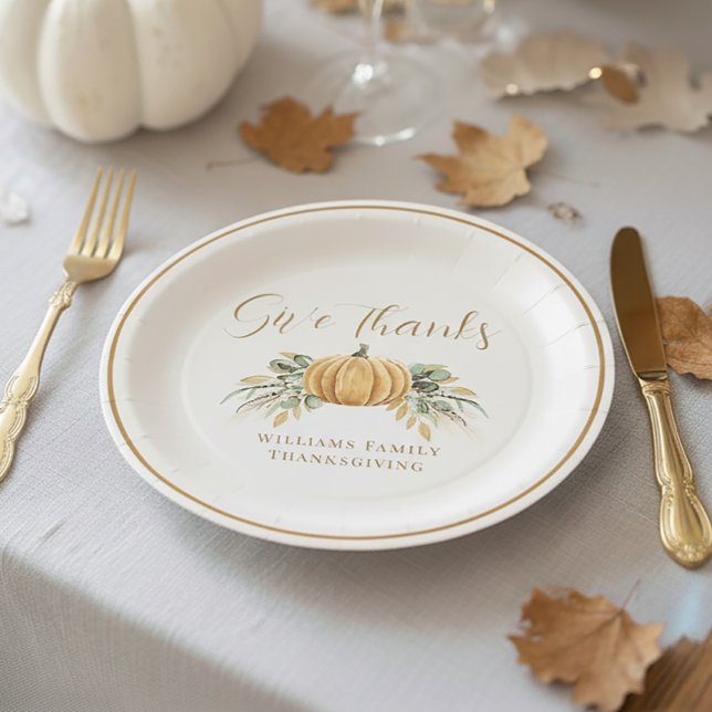 Thanksgiving Dinner Give Thanks Pumpkin  Paper Plate (Creator Uploaded)