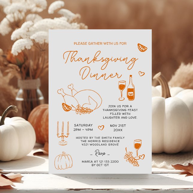 Thanksgiving Dinner Hand Drawn Turkey Invitation (Creator Uploaded)