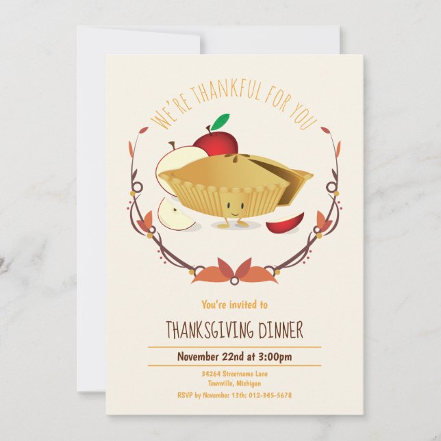 Thanksgiving Dinner Holiday Apple Pie Tan Brown Invitation (Front)