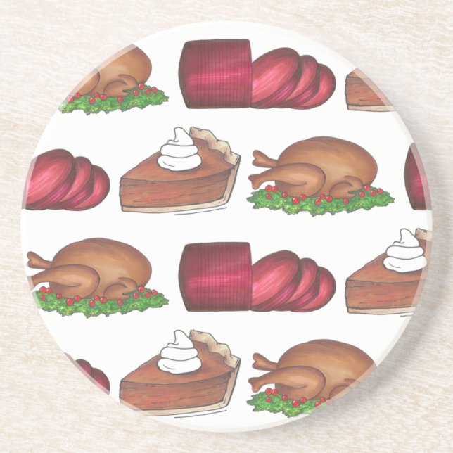 Thanksgiving Dinner Holiday Cranberry Turkey Pie Coaster (Front)