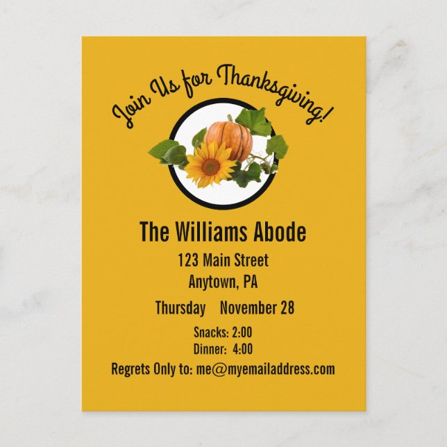 Thanksgiving Dinner in Pumpkin Pie Orange Custom Postcard (Front)