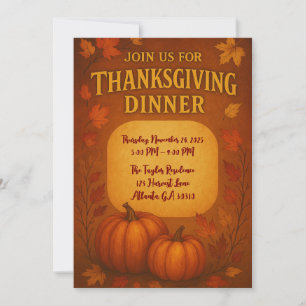 Thanksgiving Dinner Invitation   Autumn Leaves & P