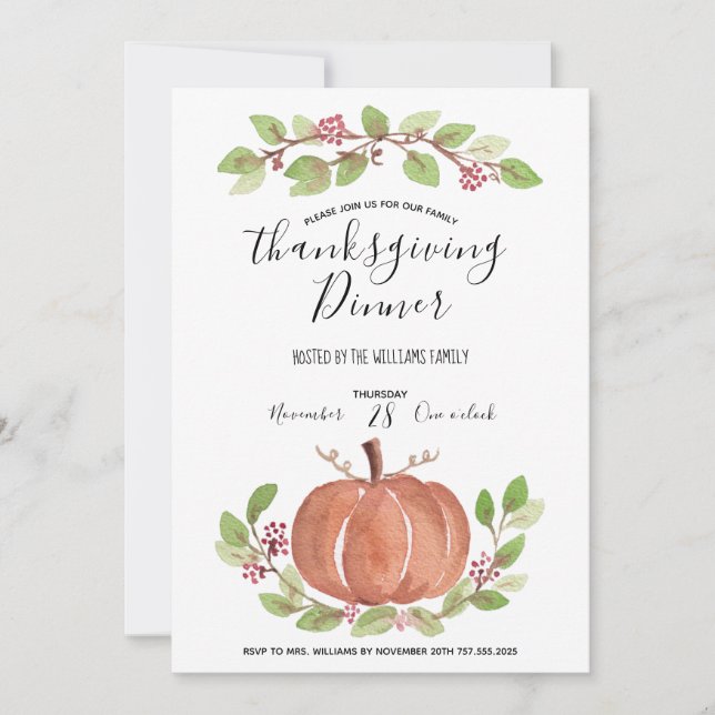 Thanksgiving Dinner Invitation -Chic and Rustic (Front)