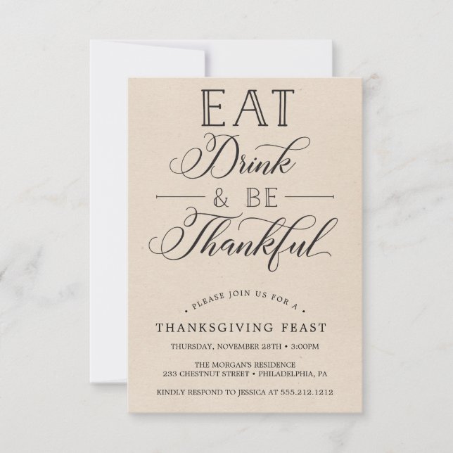 Thanksgiving Dinner Invitation - Eat, Drink (Front)