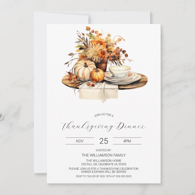 Thanksgiving Dinner Invitation, Fall Celebration Invitation (Front)