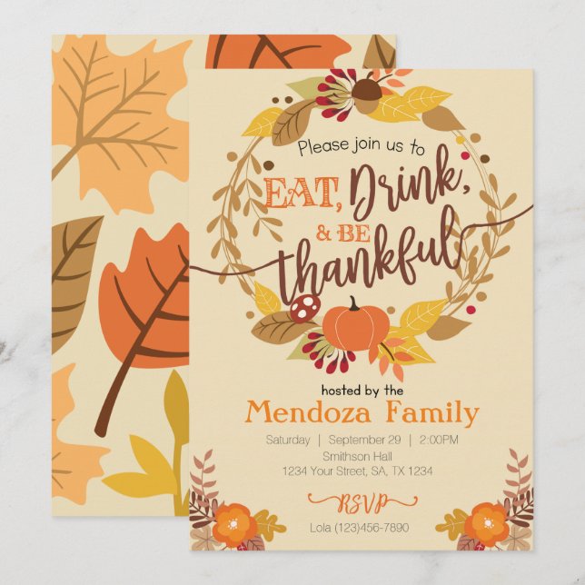 Thanksgiving Dinner Invitation, Feast Invitation (Front/Back)