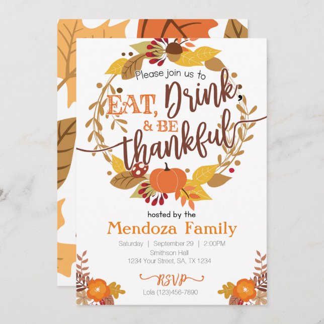 Thanksgiving Dinner Invitation, Feast Invitation (Front/Back)