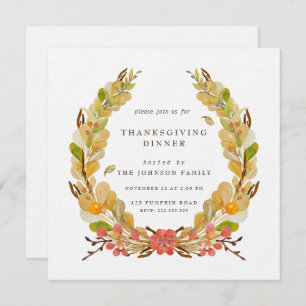 Thanksgiving Dinner Invitation Floral Wreath