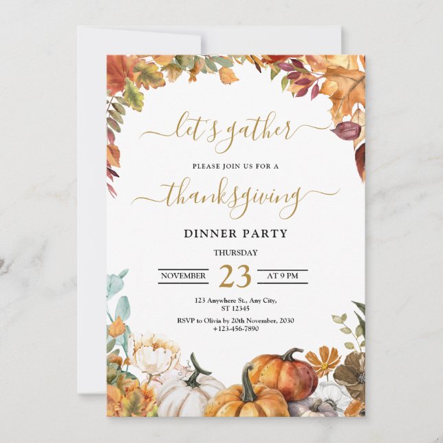 Thanksgiving Dinner Invitation, Let's Give Thanks  Invitation (Front)