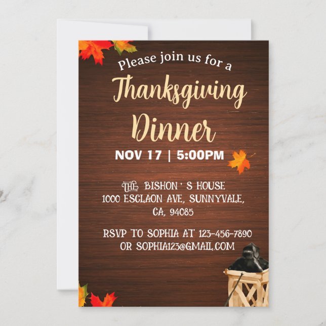 Thanksgiving Dinner Invitation Party Invite Card (Front)