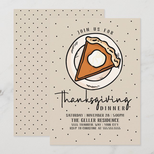 Thanksgiving Dinner Invitation Pumpkin Pie (Front/Back)