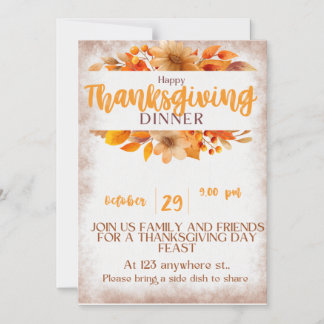 Thanksgiving Dinner Invitation - Rustic Fall Flora