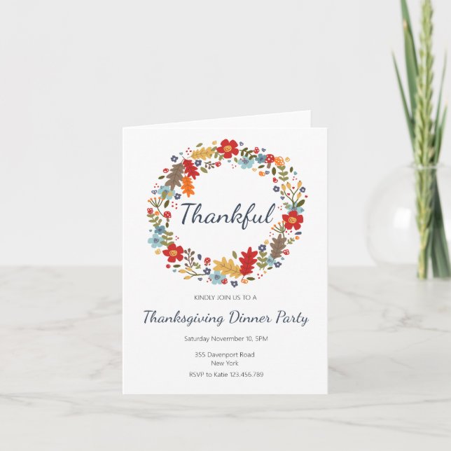 Thanksgiving Dinner Invitation Thankful Wreath (Front)