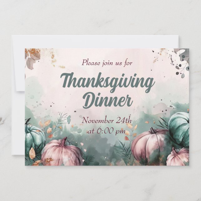 Thanksgiving Dinner Invitation Watercolor Pumpkin (Front)