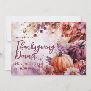 Thanksgiving Dinner Invitation Watercolor Pumpkins