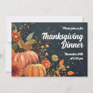 Thanksgiving Dinner Invitation Watercolor Pumpkins