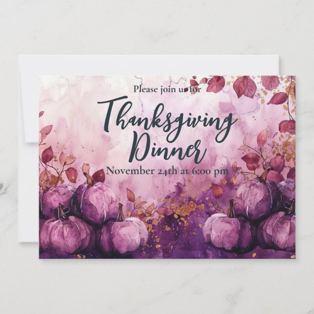 Thanksgiving Dinner Invitation Watercolor Pumpkins (Front)