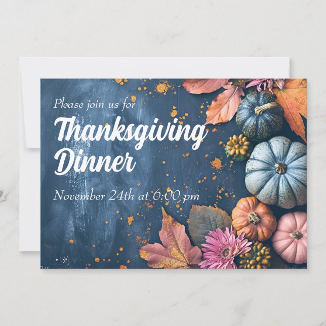 Thanksgiving Dinner Invitation Watercolor Pumpkins (Front)