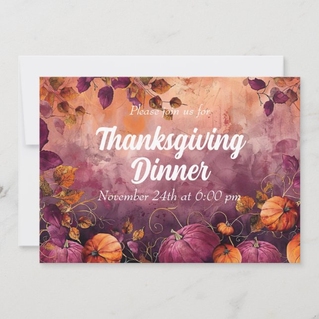 Thanksgiving Dinner Invitation Watercolor Pumpkins (Front)