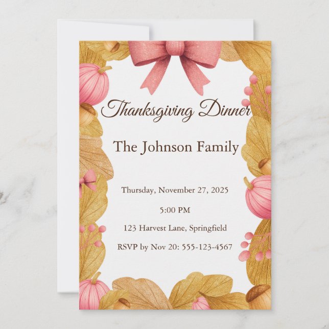 Thanksgiving Dinner Invitation with Autumn Wreath (Front)