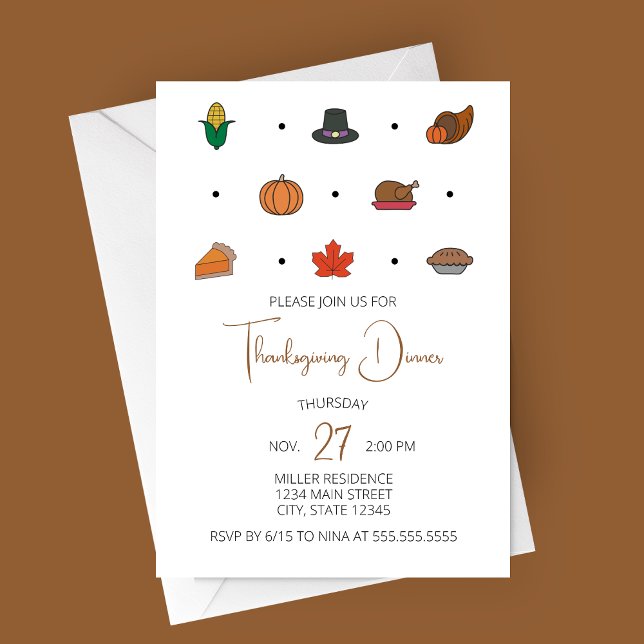 Thanksgiving Dinner Invitation with Fall Icons (Thanksgiving Icons Thanksgiving Dinner Party Invitation)