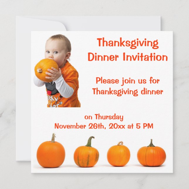 Thanksgiving Dinner Invitations Baby and Pumpkins (Front)