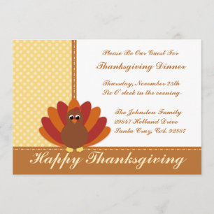 Thanksgiving Dinner Invitations Cute Turkey