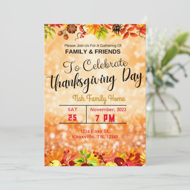 Thanksgiving Dinner invitations template editable (Standing Front)