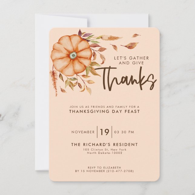 Thanksgiving Dinner Invite Boho Coffee Theme (Front)