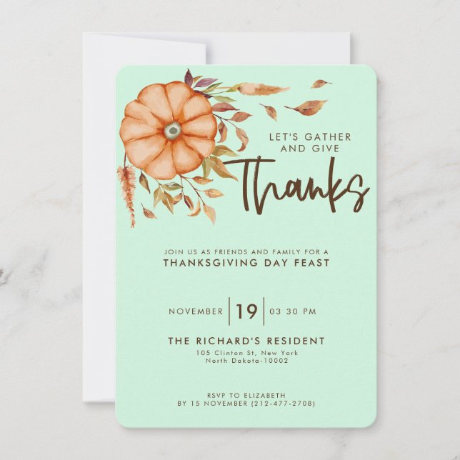 Thanksgiving Dinner Invite Boho Green Theme (Front)
