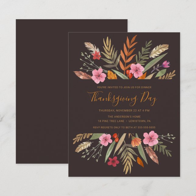 THANKSGIVING DINNER INVITE BOTANICAL FALL FOLIAGE (Front/Back)
