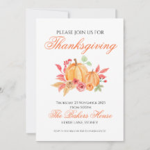 Thanksgiving Dinner Invite Floral Pumpkin