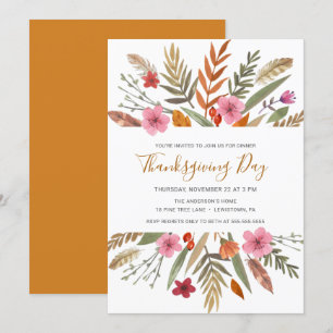 THANKSGIVING DINNER INVITE WATERCOLOR FALL FOLIAGE